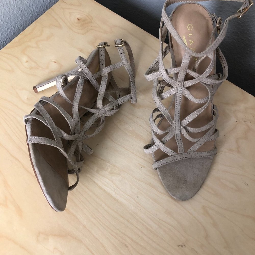 Glaze Stiletto Sandals Women’s size 8.5 Nude Strappy Caged Glam Chic